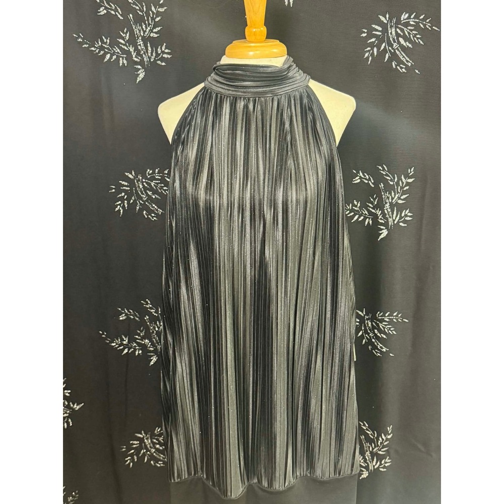 Lane Bryant Silver Metallic Pleated Halter Top Mock Neck Blouse Plus Size 26/28